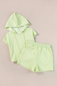 Meadow Mist Green Textured Cropped Hoodie and Shorts Set | Arrow Boutique | | Arrow Women's Boutique