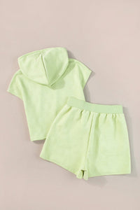 Meadow Mist Green Textured Cropped Hoodie and Shorts Set | Arrow Boutique | | Arrow Women's Boutique