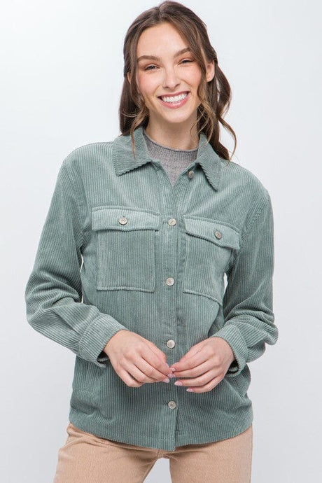 Corduroy Button Down Jacket With Pockets | Love Tree | MINT STONE S | Arrow Women's Boutique