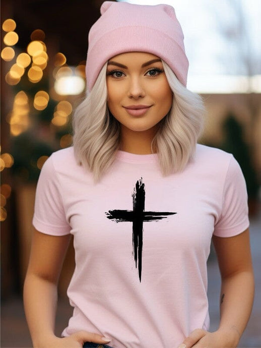 Graffiti Cross Graphic Tee | Ocean and 7th | PInk L | Arrow Women's Boutique