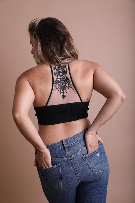 Plus Size Tattoo Mesh Racerback Bralette | Leto Accessories | Black 2X/3X | Arrow Women's Boutique