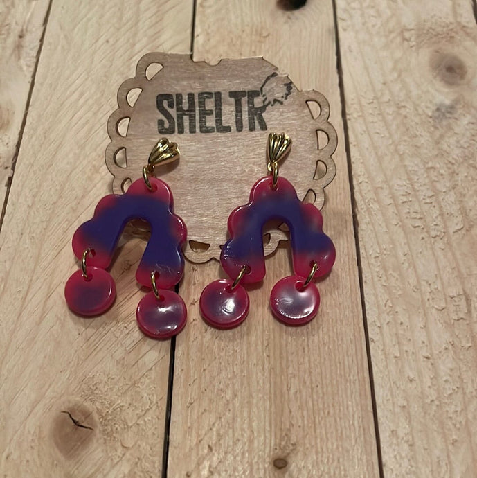 14k Gold Plated Shell & Pink Purple Resin Earrings | Sheltr | | Arrow Women's Boutique