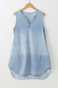 Beau Blue Light Wash Split Neck Sleeveless Chambray Dress | Arrow Boutique | | Arrow Women's Boutique