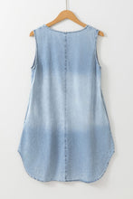 Load image into Gallery viewer, Beau Blue Light Wash Split Neck Sleeveless Chambray Dress | Arrow Boutique | | Arrow Women&#39;s Boutique