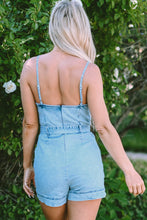 Load image into Gallery viewer, Beau Blue Spaghetti Straps Belted Denim Romper | Arrow Boutique | | Arrow Women&#39;s Boutique