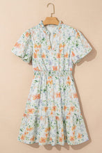 Load image into Gallery viewer, Beige Floral Print Shirred High Waist Puff Sleeve Mini Dress | Arrow Boutique | | Arrow Women&#39;s Boutique