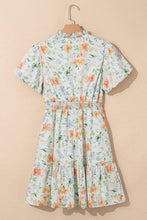 Load image into Gallery viewer, Beige Floral Print Shirred High Waist Puff Sleeve Mini Dress | Arrow Boutique | | Arrow Women&#39;s Boutique