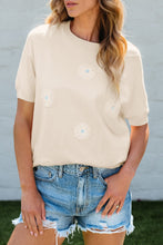 Load image into Gallery viewer, Beige Flower Pattern Short Sleeve Knitted Top | Arrow Boutique | | Arrow Women&#39;s Boutique