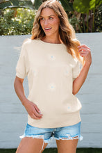 Load image into Gallery viewer, Beige Flower Pattern Short Sleeve Knitted Top | Arrow Boutique | | Arrow Women&#39;s Boutique