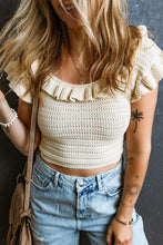 Load image into Gallery viewer, Beige Ruffled Neckline Knitted Short Sleeve Crop Top | Arrow Boutique | Beige S 100%Cotton | Arrow Women&#39;s Boutique