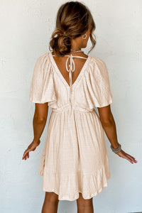 Beige Textured Deep V Neck Cutout Back Mini Dress | Arrow Boutique | | Arrow Women's Boutique
