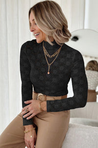 Black Floral Lace High Neck Long Sleeve Top | Arrow Boutique | | Arrow Women's Boutique