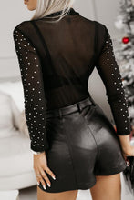 Load image into Gallery viewer, Black Rhinestone Sheer Mesh Long Sleeve Bodysuit | Arrow Boutique | | Arrow Women&#39;s Boutique