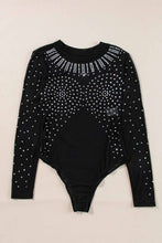 Load image into Gallery viewer, Black Rhinestone Sheer Mesh Long Sleeve Bodysuit | Arrow Boutique | | Arrow Women&#39;s Boutique