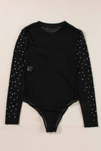 Load image into Gallery viewer, Black Rhinestone Sheer Mesh Long Sleeve Bodysuit | Arrow Boutique | | Arrow Women&#39;s Boutique