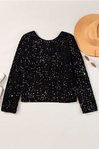 Black Sequin Long Sleeve Cutout Back Top | Arrow Boutique | | Arrow Women's Boutique