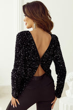 Load image into Gallery viewer, Black Sequin Long Sleeve Cutout Back Top | Arrow Boutique | | Arrow Women&#39;s Boutique