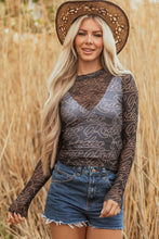Load image into Gallery viewer, Black Western Rodeo Printed Mock Neck Long Sleeve Mesh Top | Arrow Boutique | | Arrow Women&#39;s Boutique