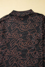 Load image into Gallery viewer, Black Western Rodeo Printed Mock Neck Long Sleeve Mesh Top | Arrow Boutique | | Arrow Women&#39;s Boutique