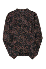 Load image into Gallery viewer, Black Western Rodeo Printed Mock Neck Long Sleeve Mesh Top | Arrow Boutique | | Arrow Women&#39;s Boutique