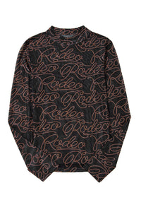 Black Western Rodeo Printed Mock Neck Long Sleeve Mesh Top | Arrow Boutique | | Arrow Women's Boutique