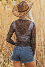 Load image into Gallery viewer, Black Western Rodeo Printed Mock Neck Long Sleeve Mesh Top | Arrow Boutique | | Arrow Women&#39;s Boutique