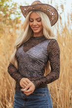 Load image into Gallery viewer, Black Western Rodeo Printed Mock Neck Long Sleeve Mesh Top | Arrow Boutique | | Arrow Women&#39;s Boutique