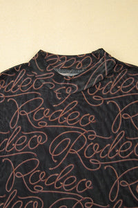 Black Western Rodeo Printed Mock Neck Long Sleeve Mesh Top | Arrow Boutique | | Arrow Women's Boutique