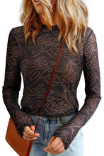 Load image into Gallery viewer, Black Western Rodeo Printed Mock Neck Long Sleeve Mesh Top | Arrow Boutique | | Arrow Women&#39;s Boutique
