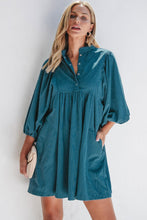 Load image into Gallery viewer, Blue Corduroy Snap Buttons Empire Waist Bracelet Sleeve Dress | Arrow Boutique | | Arrow Women&#39;s Boutique