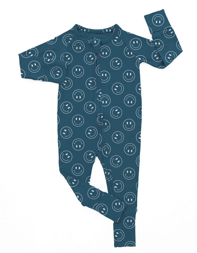 Blue Smiley | Bamboo Romper | Arrow Boutique | | Arrow Women's Boutique