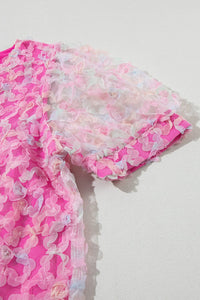 Bonbon Flowery Mesh Short Puff Sleeve Blouse | Arrow Boutique | | Arrow Women's Boutique