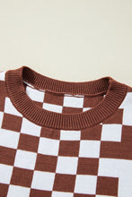 Load image into Gallery viewer, Brown Checkered Print Drop Shoulder Round Neck Sweater | Arrow Boutique | | Arrow Women&#39;s Boutique