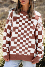 Load image into Gallery viewer, Brown Checkered Print Drop Shoulder Round Neck Sweater | Arrow Boutique | | Arrow Women&#39;s Boutique