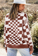 Load image into Gallery viewer, Brown Checkered Print Drop Shoulder Round Neck Sweater | Arrow Boutique | | Arrow Women&#39;s Boutique