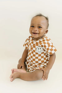 Checkered Smiley Set | Copper | Lucky Panda Kids | | Arrow Women's Boutique