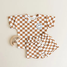 Load image into Gallery viewer, Checkered Smiley Set | Copper | Lucky Panda Kids | | Arrow Women&#39;s Boutique