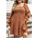 Chestnut Plus Size Smocked Ruffled Sleeve Tiered Mini Dress | 66disco | | Arrow Women's Boutique