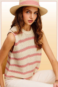 Chunky Stripe Sleeveless Sweater Top | La Miel | | Arrow Women's Boutique