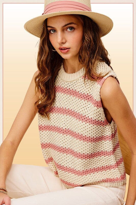 Chunky Stripe Sleeveless Sweater Top | La Miel | | Arrow Women's Boutique