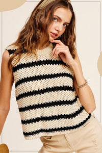 Chunky Stripe Sleeveless Sweater Top | La Miel | OREO S | Arrow Women's Boutique
