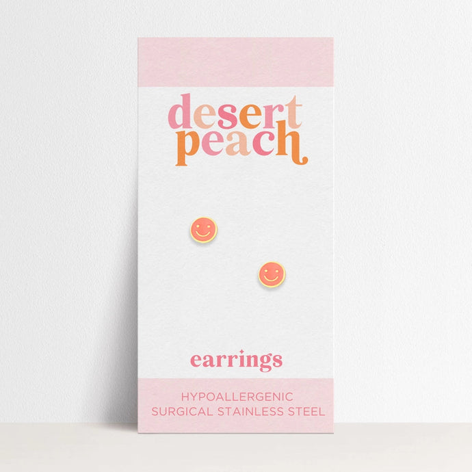 Coral Smiley Stud Earrings | Desert Peach | | Arrow Women's Boutique