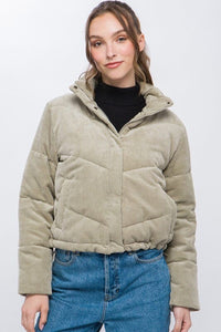 Corduroy Puffer Jacket with Toggle Detail | Love Tree | | Arrow Women's Boutique