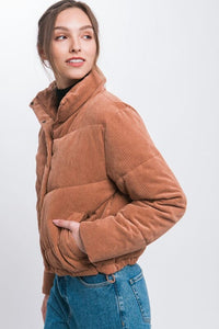 Corduroy Puffer Jacket with Toggle Detail | Love Tree | | Arrow Women's Boutique