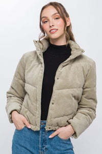 Corduroy Puffer Jacket with Toggle Detail | Love Tree | MOSS S | Arrow Women's Boutique