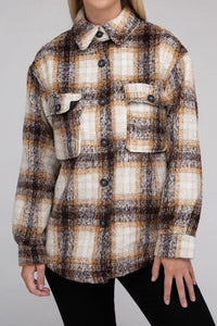 Cozy Plaid Flannel Shacket | Ambiance Apparel | Chocolate S | Arrow Women's Boutique