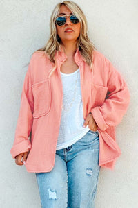 Flamingo Plus Size Solid Color Chest Pockets Crinkled Blouse | Arrow Boutique | | Arrow Women's Boutique