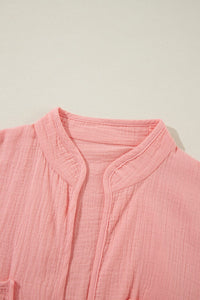 Flamingo Plus Size Solid Color Chest Pockets Crinkled Blouse | Arrow Boutique | | Arrow Women's Boutique