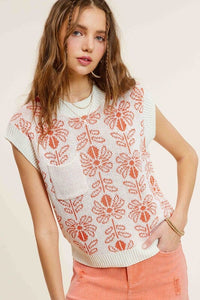 Flower Pattern Sleeveless Sweater Top | La Miel | | Arrow Women's Boutique