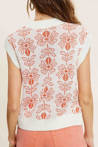 Flower Pattern Sleeveless Sweater Top | La Miel | | Arrow Women's Boutique